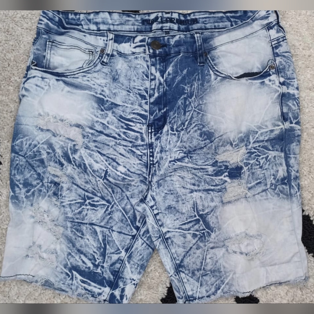 Rue 21 Blue and White Distressed Denim Shorts
